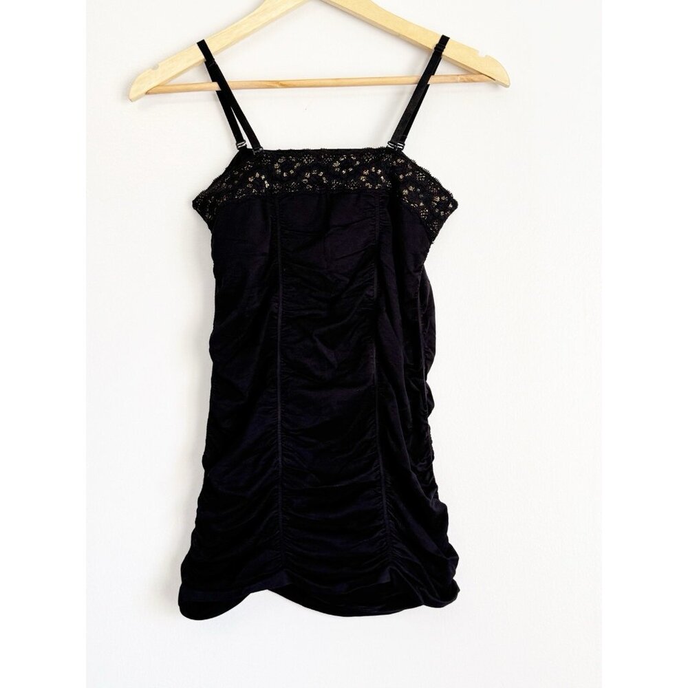 Guess Jeans Y2K Black Lace Ruched Long Babydoll Tank Top Size XS Whimsigoth